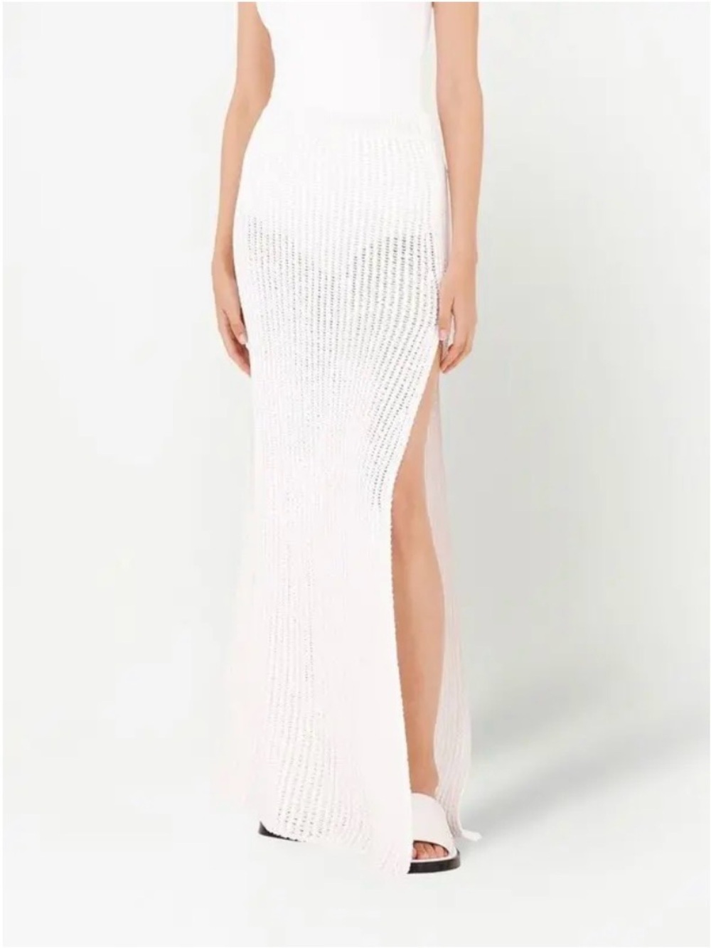 Salvatore Ferragamo White Maxi Knit Skirt with High Side Slit